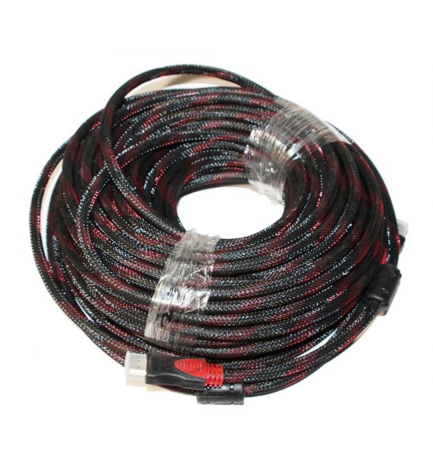 Кабель HDMI-HDMI 25m, v1.4, OD-7.4mm, 2 фильтра, оплетка, круглый Black / RED, коннектор RED / Black, (Пакет) Q30