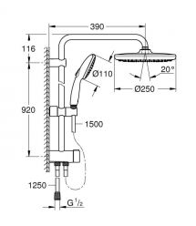 Grohe Grohe QuickFix Vitalio Start System 250 shower system with wall-mounted diverter, overhead shower, shower head, mounting -