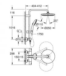 Grohe Grohe Vitalio Start System 250 shower system with thermostatic shower mixer, overhead shower, shower head, wall-mounted, m