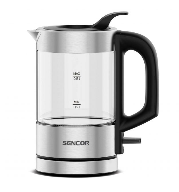 Sencor Електрочайник Sencor 0.5л, Strix, пластик, в комплекті 2 склянки + 2 ложки, скло, нерж. сталь