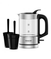 Sencor Електрочайник Sencor 0.5л, Strix, пластик, в комплекті 2 склянки + 2 ложки, скло, нерж. сталь