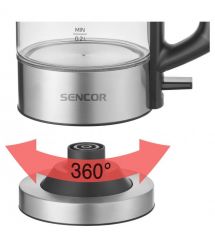 Sencor Електрочайник Sencor 0.5л, Strix, пластик, в комплекті 2 склянки + 2 ложки, скло, нерж. сталь