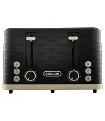 Sencor Тостер Sencor 1600Вт, підігрів, розморожування, 4 слоти, пластик, чорно-золотий