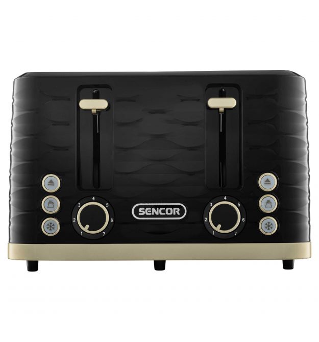 Sencor Тостер Sencor 1600Вт, підігрів, розморожування, 4 слоти, пластик, чорно-золотий