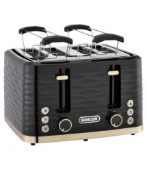 Sencor Тостер Sencor 1600Вт, підігрів, розморожування, 4 слоти, пластик, чорно-золотий