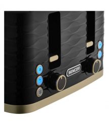 Sencor Тостер Sencor 1600Вт, підігрів, розморожування, 4 слоти, пластик, чорно-золотий