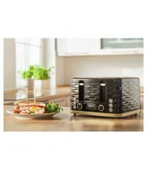 Sencor Тостер Sencor 1600Вт, підігрів, розморожування, 4 слоти, пластик, чорно-золотий