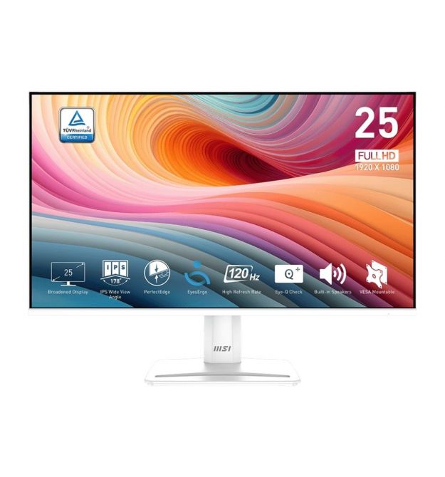 MSI Монітор MSI 24.5" PRO MP251W-E2 D-Sub, HDMI, DP, MM, IPS, 120Hz, sRGB 99%, AdaptiveSync, білий