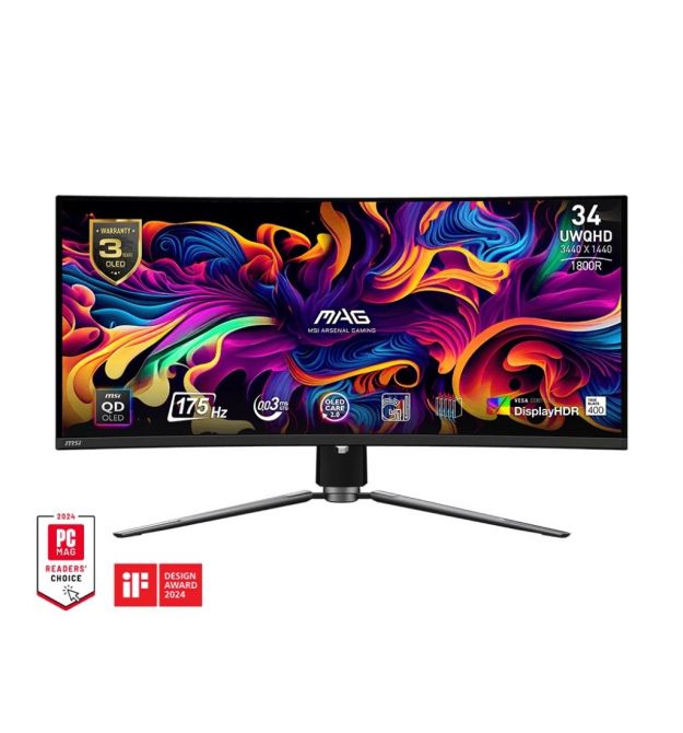 MSI Монітор MSI 34" MAG 341CQP 2xHDMI, DP, USB-C, 2xUSB, QD-OLED, 3440x1440, 21:9, 175Hz, 0.03ms, sRGB 139%, CURVED, Free