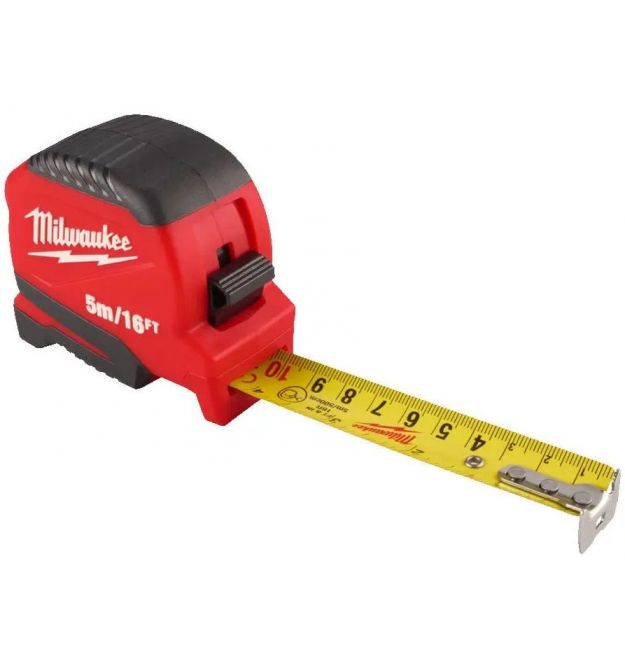 Milwaukee Pro Compact Tape Measure, 5m x 19mm with a reel lock, ABS plastic