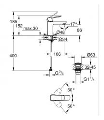 Grohe Grohe QuickFix Dice Black S-size sink mixer, spout length - 106mm, non-return, 1 lever, matte black