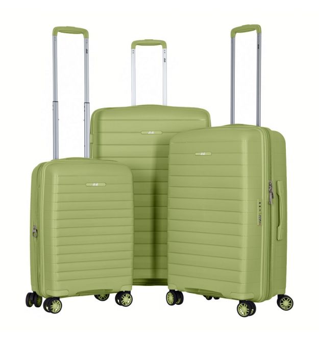 2E Набір валіз 2E, Aero, поліпропілен, (L+M+S),TSA, 4 колеса, EXP, оливково-зелений
