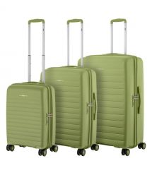 2E Набір валіз 2E, Aero, поліпропілен, (L+M+S),TSA, 4 колеса, EXP, оливково-зелений