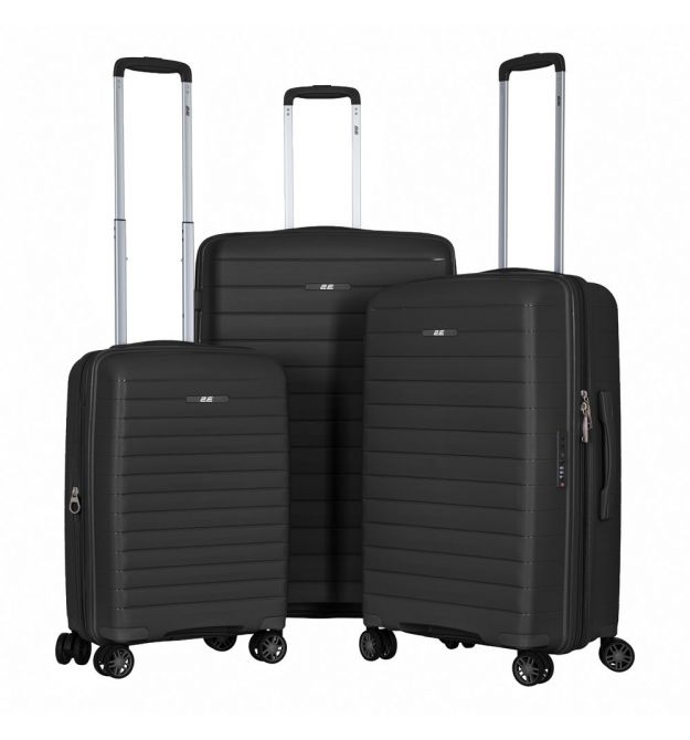 2E Набір валіз 2E, Aero, поліпропілен, (L+M+S),TSA, 4 колеса, EXP, чорний