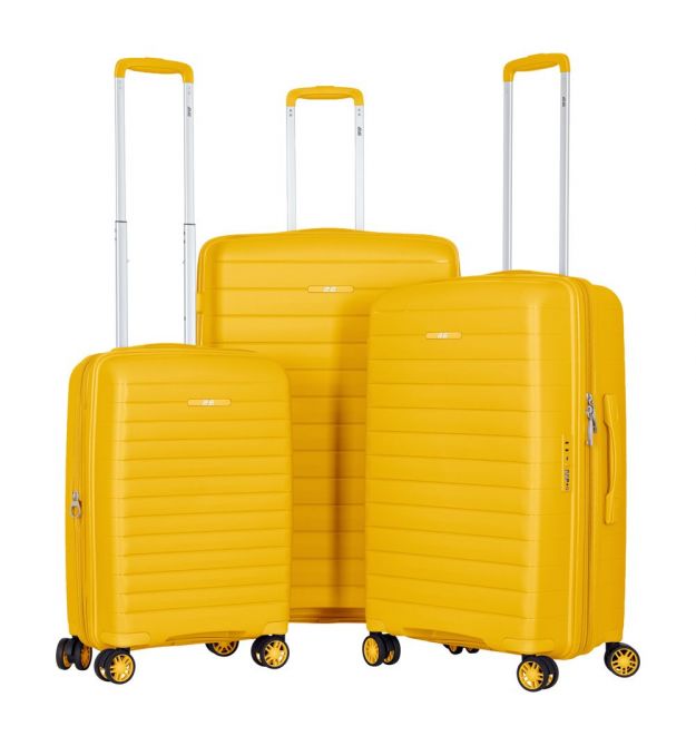 2E Набір валіз 2E, Aero, поліпропілен, (L+M+S),TSA, 4 колеса, EXP, бурштиново-жовтий