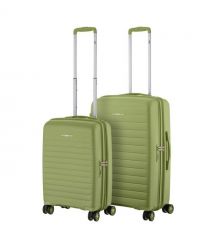 2E Набір валіз 2E, Aero, поліпропілен, (M+S),TSA, 4 колеса, EXP, оливково-зелений