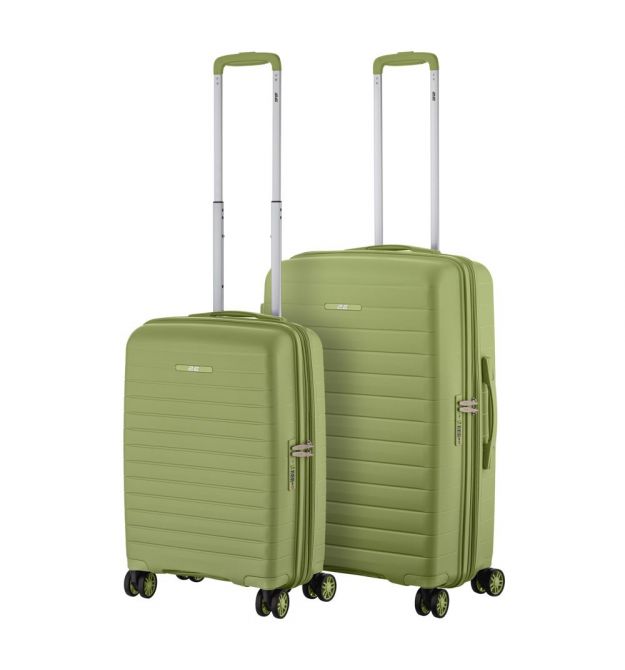 2E Набір валіз 2E, Aero, поліпропілен, (M+S),TSA, 4 колеса, EXP, оливково-зелений