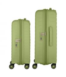 2E Набір валіз 2E, Aero, поліпропілен, (M+S),TSA, 4 колеса, EXP, оливково-зелений
