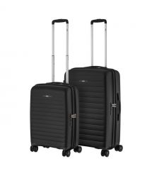 2E Набір валіз 2E, Aero, поліпропілен, (M+S),TSA, 4 колеса, EXP, чорний