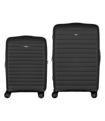 2E Набір валіз 2E, Aero, поліпропілен, (M+S),TSA, 4 колеса, EXP, чорний