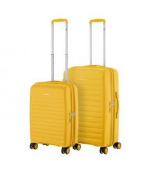 2E Набір валіз 2E, Aero, поліпропілен, (M+S),TSA, 4 колеса, EXP, бурштиново-жовтий