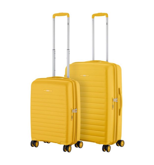 2E Набір валіз 2E, Aero, поліпропілен, (M+S),TSA, 4 колеса, EXP, бурштиново-жовтий