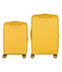 2E Набір валіз 2E, Aero, поліпропілен, (M+S),TSA, 4 колеса, EXP, бурштиново-жовтий