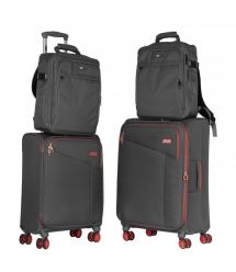 2E Набір валіз 2E, Trek, (M+S), TSA, 4 колеса, + 2 рюкзаки Cabin (2E-BPET-CABIN-BK), поліестр, сірий