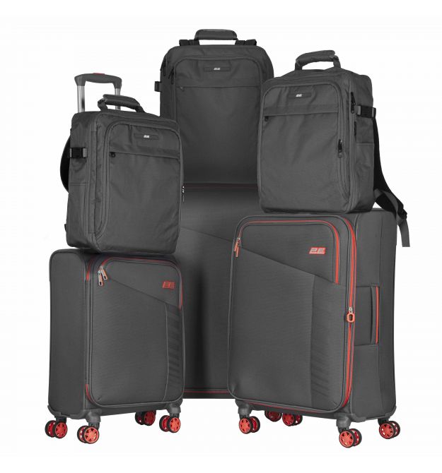 2E Набір валіз 2E, Trek, (L+M+S), TSA, 4 колеса, + 3 рюкзаки Cabin (2E-BPET-CABIN-BK), поліестр, сірий