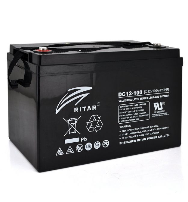 Аккумуляторная батарея CARBON RITAR DC12-100C, Black Case, 12V 100.0Ah, 2000-5000 циклов, до 15 лет срок службы, 355*250*260 31,