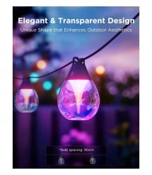 Govee Набор светодиодных ламп H7025 Outdoor Clear Bulb String Lights, 15м, RGBIC/Warm White, WI-FI/Bluetooth, чорний