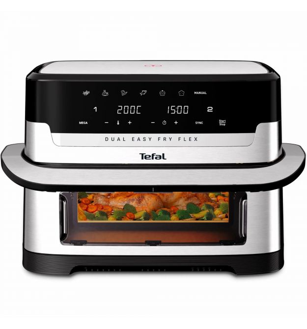 Tefal Tefal air fryer Dual Easy Fry Flex, 2700W, bowl-5.5+3.5l, sensore control, plastic, black steel