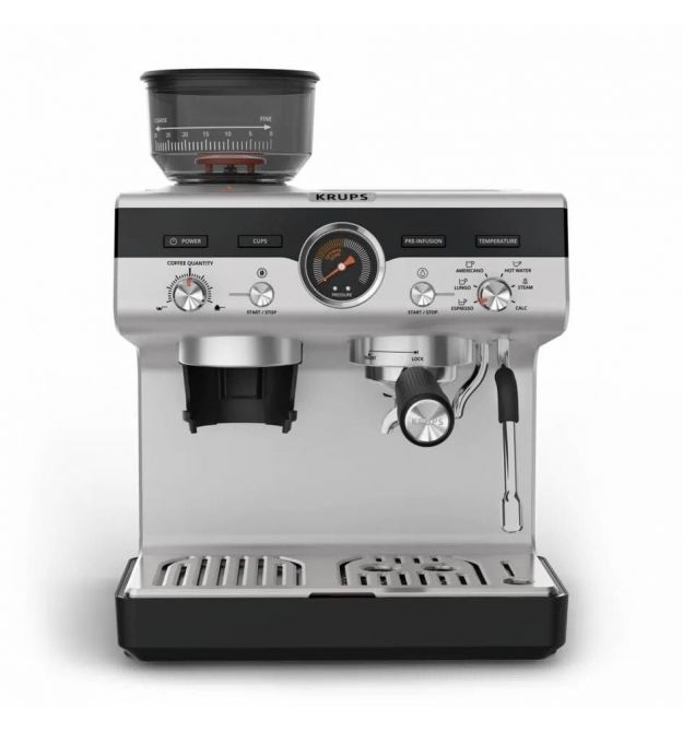 Krups Кофеварка рожковая Precision+, 3.5л, молотый, 15 бар, серый