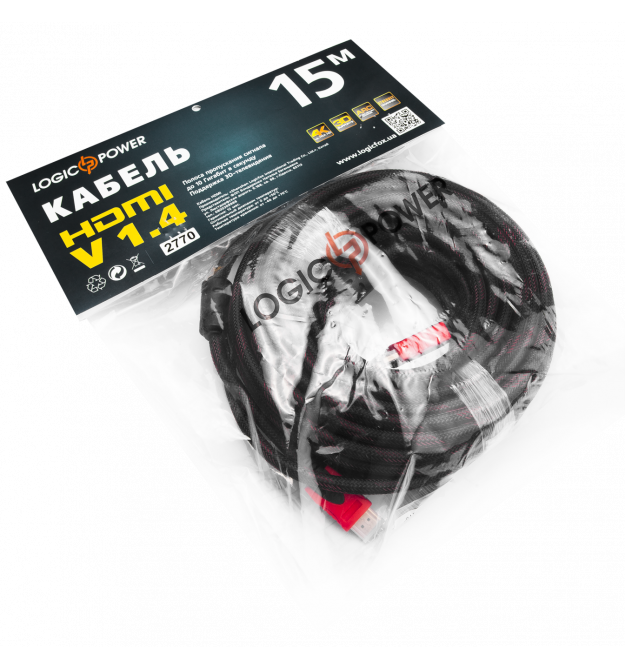 HDMI-HDMI 15,0м, Ver 1,4 for 3D, доп. оплетка