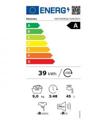 Electrolux Electrolux WM front load, 9kg, 1400, A, 60cm, display, steam, invertor, universaldose, white