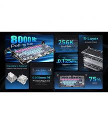 GravaStar Клавиатура механическая Mercury V75 Pro 80keys, Magnetic Jade Gaming, 8K, USB-A, RGB, Cyberpunk