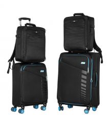 2E Набір валіз 2E, Trek, (M+S), TSA, 4 колеса, + 2 рюкзаки Cabin (2E-BPET-CABIN-BK), поліестр, чорний