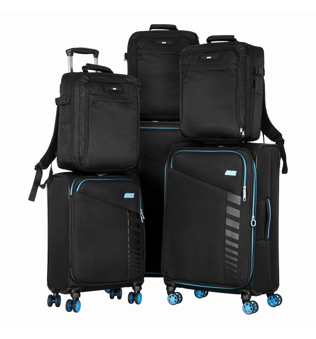 2E Набір валіз 2E, Trek, (L+M+S), TSA, 4 колеса, + 3 рюкзаки Cabin (2E-BPET-CABIN-BK), поліестр, чорний