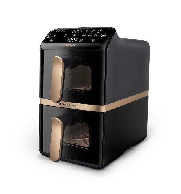 Philips Мультипечь Stacked Dual 2300Вт, чаша-5+5л, сенсорное управл., 6 авто. программ, пластик/металл , чорний