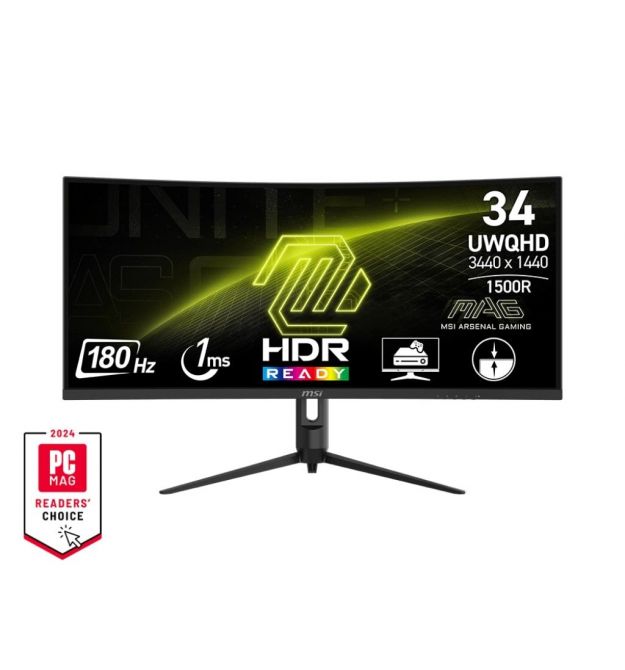 MSI Монітор MSI 34" MAG 342CQR-E2 2xHDMI, DP, Audio, VA, 3440x1440, 21:9, 180Hz, 1ms, sRGB 119%, CURVED, FreeSync, HAS