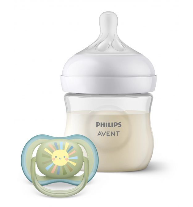AVENT Philips Avent SCD837/10 Natural Natural Flow Bottle 125 ml + Ulta Air Pacifier 0-6m Set