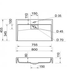 Adamant Раковина, умивальник VISION, искуственный камень, прямоуг., с отверст