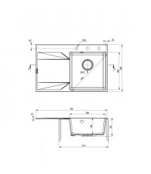 Deante Мойка кухонная Evora, гранит, прямоугольная, с крылом, 760х500х195мм, чаша – 1, врезная, графит