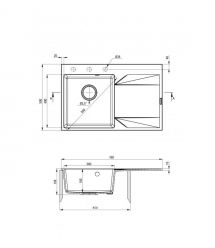 Deante Мойка кухонная Evora, гранит, прямоугольная, с крылом, 760х500х195мм, чаша – 1, врезная, графит