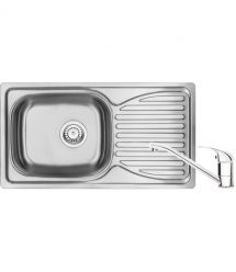 Deante Набор для кухни Doppio, стальная мойка ZEN_0113 + смеситель BYU_060M, сатин