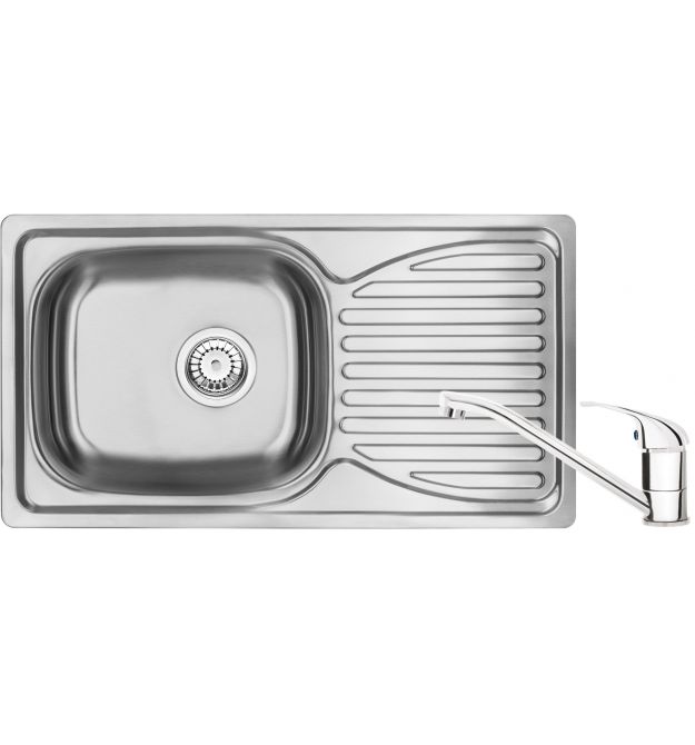 Deante Набор для кухни Doppio, стальная мойка ZEN_0113 + смеситель BYU_060M, сатин
