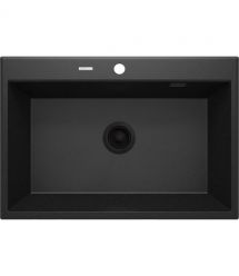 Deante Мойка кухонная Eridan, гранит, прямоугольная, без крыла, 700х520х210мм, чаша – 1, врезная, металлический графит