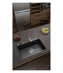 Deante Мойка кухонная Eridan, гранит, прямоугольная, без крыла, 700х520х210мм, чаша – 1, врезная, металлический графит