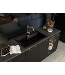 Deante Мойка кухонная Eridan, гранит, прямоугольная, без крыла, 800х500х214мм, чаша – 1, врезная, черная