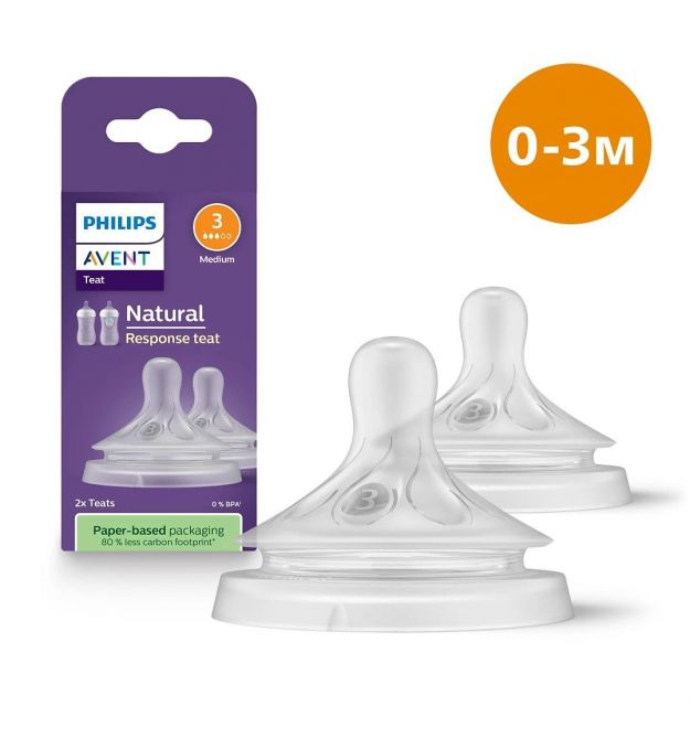 AVENT Philips Avent SCY963/02 Natural Natural Flow Nipple, 1m+., 2 pcs Slow Flow
